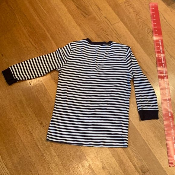 womens small - Anne Klein striped 3/4 sleeve v neck shirt with silver AK buttons - Picture 2 of 3